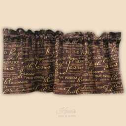 Christian Valance - Brown Kitchen Curtain Farmhouse Faith Inspirational Gift Window Topper 3Pc Swags - thumbnail 3