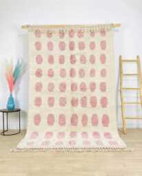Moroccan White & Pink Berber Rug, Handwoven Wool Shag Rug With Polka Dot Pattern, Authentic Beni Ourain Style Carpet, Large 9x12 Area - thumbnail 1