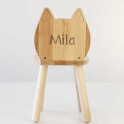 Toddler Name Custom Chair, Engraved Montessori Cat Ears Beech Wood Personalized Desk Chair - thumbnail 2