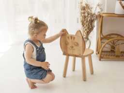 Toddler Name Custom Chair, Engraved Montessori Cat Ears Beech Wood Personalized Desk Chair
