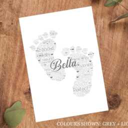 Personalised Baby Footprints Word Art Nursery Print, Newborn, New Arrival Birth Gift, Custom Wall Framed Picture, For Girl, Boy Nl - thumbnail 3