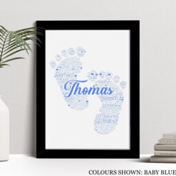 Personalised Baby Footprints Word Art Nursery Print, Newborn, New Arrival Birth Gift, Custom Wall Framed Picture, For Girl, Boy Nl - thumbnail 2