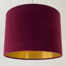 Burgundy Velvet Brushed Gold Drum Lampshade - thumbnail 2