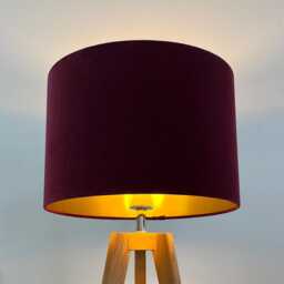 Burgundy Velvet Brushed Gold Drum Lampshade - thumbnail 3