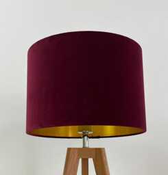 Burgundy Velvet Brushed Gold Drum Lampshade - thumbnail 1