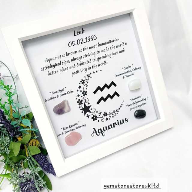 Personalised Aquarius Zodiac Crystal Picture Frame, Handmade Astrology Decor - image 1