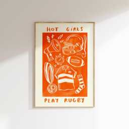 Hot Girls Play Rugby Wall Print - Sports Illustration Poster Game Art Girl Gift Idea Gifts For - thumbnail 1