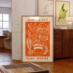 Hot Girls Play Rugby Wall Print - Sports Illustration Poster Game Art Girl Gift Idea Gifts For - thumbnail 3