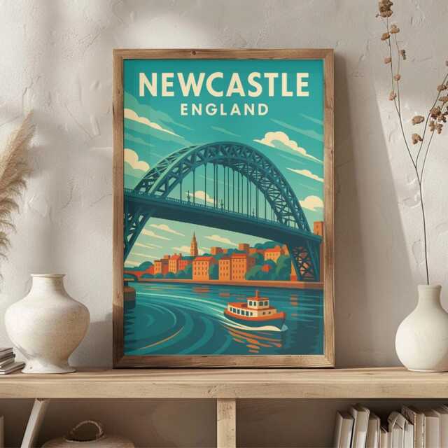 Newcastle England Art Print - Retro Tyne Bridge Travel Poster - image 1