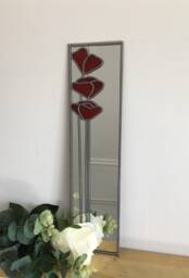 Poppies Mackintosh Style Stained Glass Effect Mirror Handmade Gift Catfish Glass Art Nouveau 10x40cm