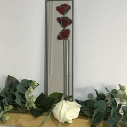 Poppies Mackintosh Style Stained Glass Effect Mirror Handmade Gift Catfish Glass Art Nouveau 10x40cm - thumbnail 2