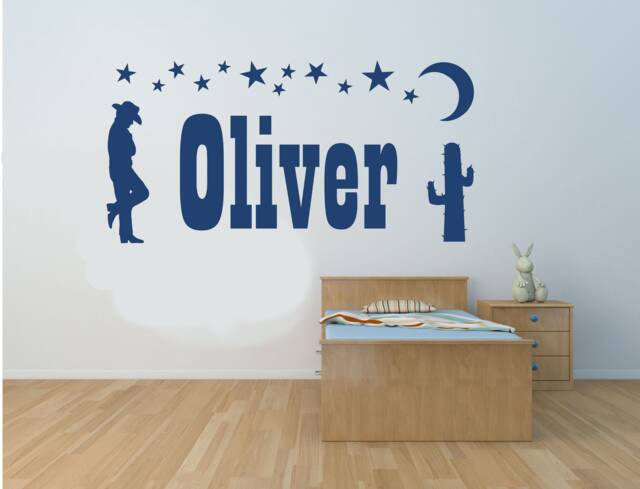 Personalised Name, Matt Vinyl Wall Art Sticker Decal, Mural, Cowboy, Wild West. Children's Bedroom, Playroom, Nursery. Home, Decor - image 1