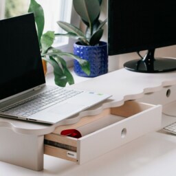 Wide Monitor Stand With 2 Drawers Flower 109cm For Two Monitors Funky Style - thumbnail 2