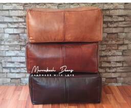 Rectangular Leather Pouf - Customizable Rectangular Leather Pouf Ottoman Handcrafted Loung - thumbnail 1