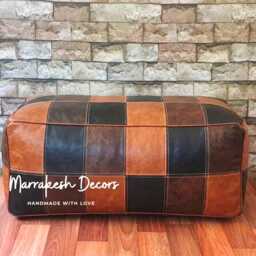 Rectangular Leather Pouf - Customizable Rectangular Leather Pouf Ottoman Handcrafted Loung - thumbnail 4