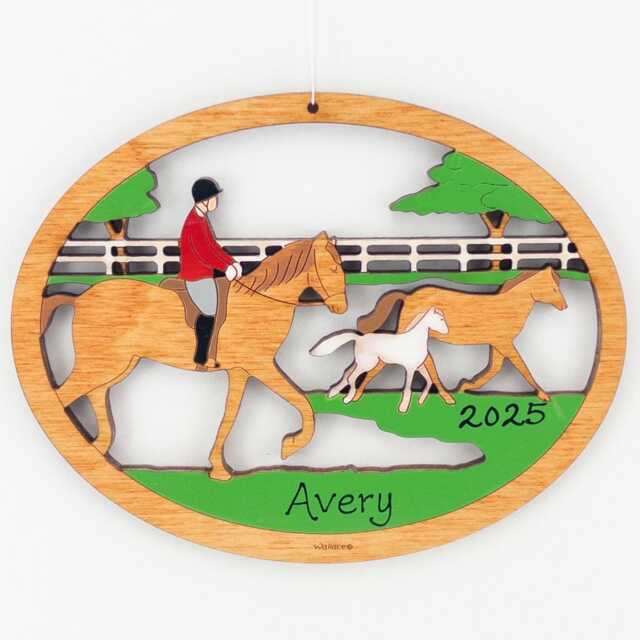 Personalized Horse Rider Equestrian Christmas Ornament - Wood, Laser Cut, Hand Painted - image 1