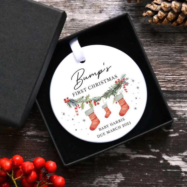 Personalised Baby Bump Ornament, Expecting Parents Christmas Bauble, Pregnancy Decoration, Gift For To Be - image 1