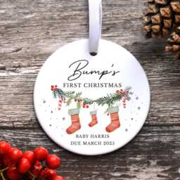 Personalised Baby Bump Ornament, Expecting Parents Christmas Bauble, Pregnancy Decoration, Gift For To Be - thumbnail 2