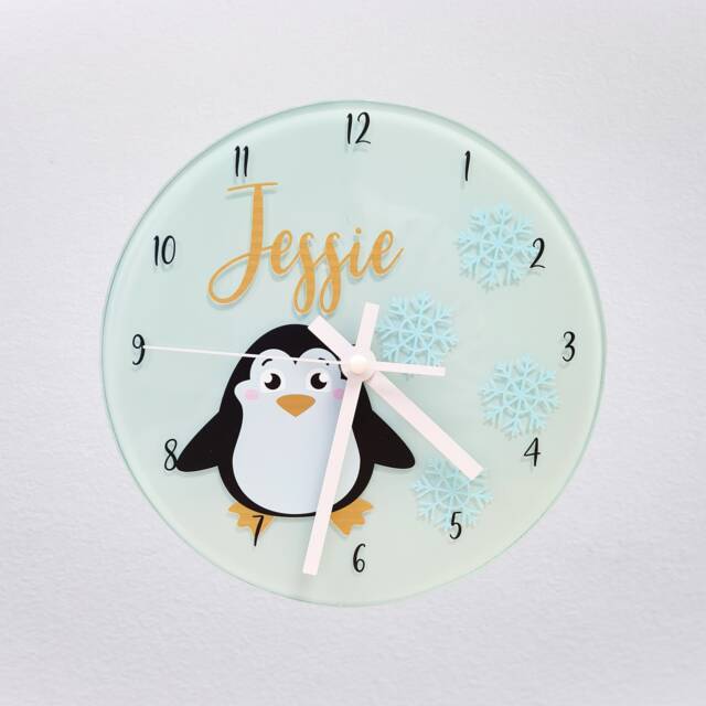 Personalised Cartoon Animal Kids Clock - Children's Nursery/Bedroom Playroom Toddler Gifts Penguin Panda Giraffe Tiger Fox - image 1