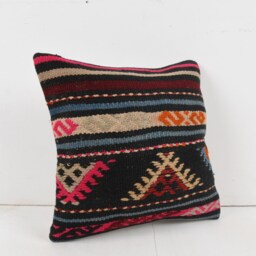 Handmade Turkish Kilim Pillow Organic Wool Aztec Throw Pillow - 16x16 - thumbnail 2