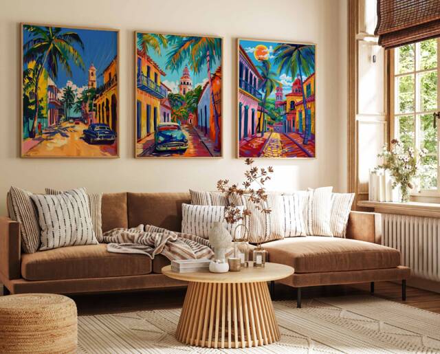 Set Of 3 Cuba Travel Prints, Posters, Havana Print, Cuban Decor, Caribbean Wall Art, Latin Tropical Art - image 1