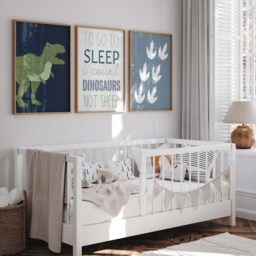 Dinosaur Nursery Prints T-Rex, Footprints, Quote, Set Of 3 - thumbnail 2