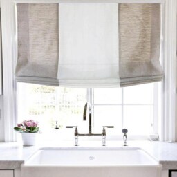Natural & White Two-Tone Linen Relaxed Roman Shade, Cl1010 - thumbnail 2