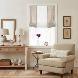 Natural & White Two-Tone Linen Relaxed Roman Shade, Cl1010 - thumbnail 1