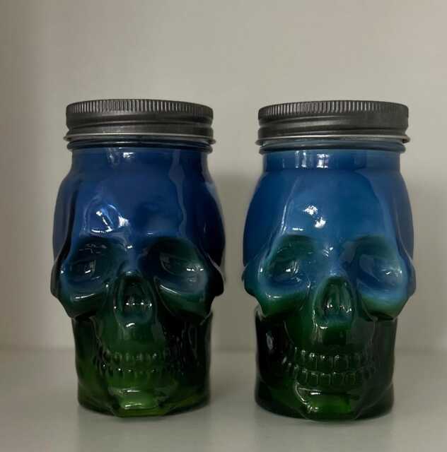 Blue-Green Ombre Skull Candle - 100% Soy Wax, Halloween Decor