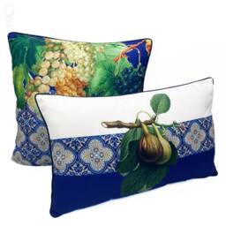 Fig Leaves & Grapes Chenille Cushion Covers, Italian Tile Mosaic, Set Of 2 - thumbnail 1