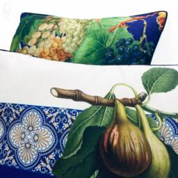 Fig Leaves & Grapes Chenille Cushion Covers, Italian Tile Mosaic, Set Of 2 - thumbnail 2
