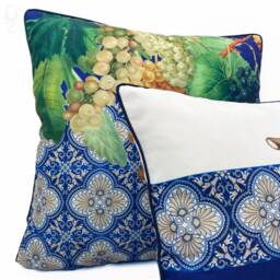 Fig Leaves & Grapes Chenille Cushion Covers, Italian Tile Mosaic, Set Of 2 - thumbnail 3