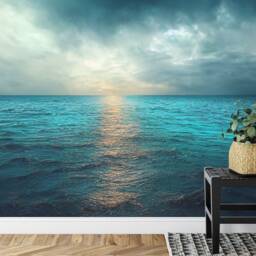 Ocean View Wall Mural, Calm Cloudy Seascape, Peel & Stick Wallpaper - thumbnail 3