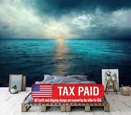 Ocean View Wall Mural, Calm Cloudy Seascape, Peel & Stick Wallpaper - thumbnail 1