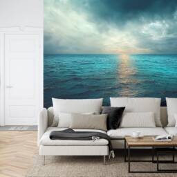Ocean View Wall Mural, Calm Cloudy Seascape, Peel & Stick Wallpaper - thumbnail 2