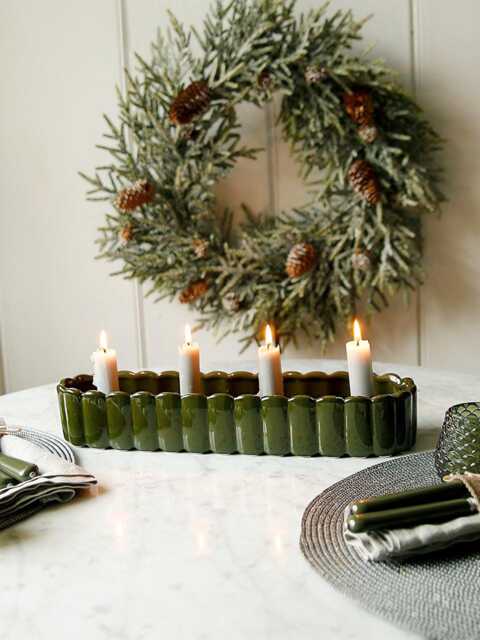 Pine Green Scalloped Ceramic Candle Tray - image 1