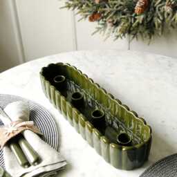 Pine Green Scalloped Ceramic Candle Tray - thumbnail 3