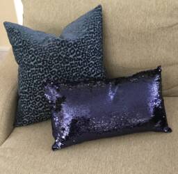 Navy Blue Sequin Pillow, Sequin Pillow Cover, Throw Decorative Pillow, Blue Lumbar Cover - thumbnail 1