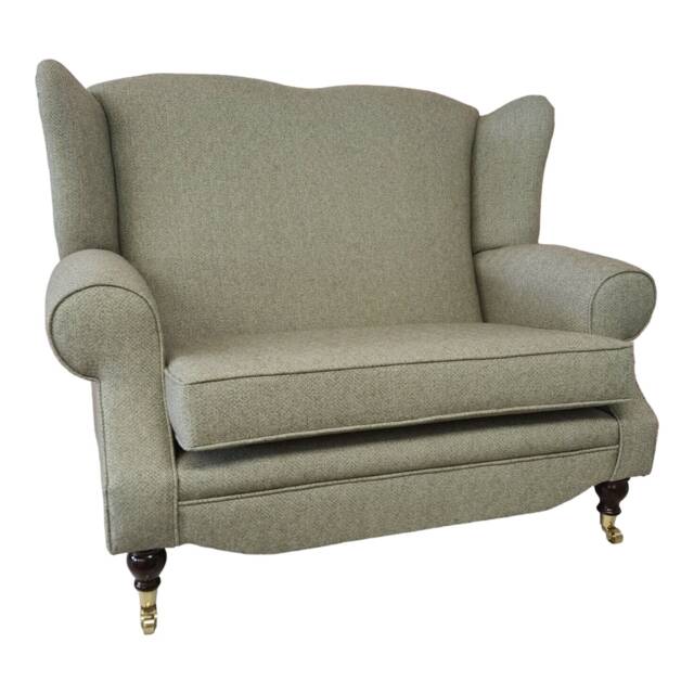 Wing Back Queen Anne Cottage 2 Seat Sofa - Light Brown Herringbone Fabric - image 1