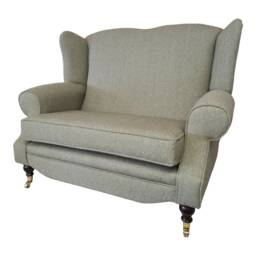 Wing Back Queen Anne Cottage 2 Seat Sofa - Light Brown Herringbone Fabric - thumbnail 2