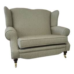 Wing Back Queen Anne Cottage 2 Seat Sofa - Light Brown Herringbone Fabric - thumbnail 1