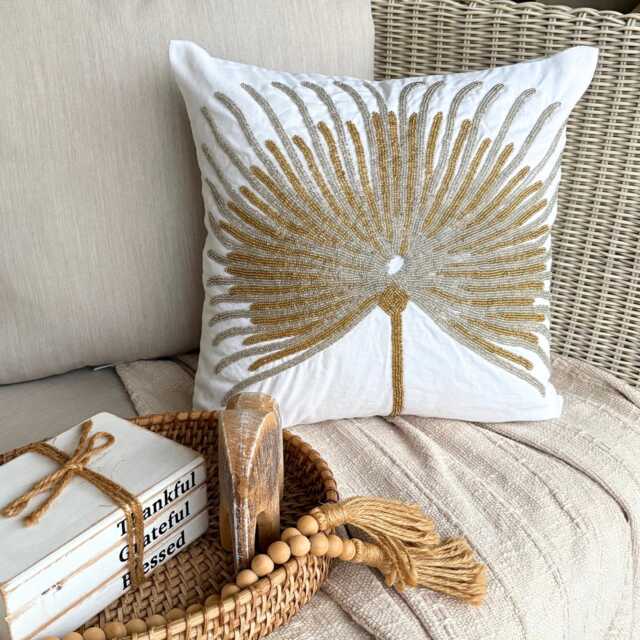 Nature & Floral Pattern Beaded Ivory Art Silk Pillow Sham, 24x24/26x26, Modern Style Euro Square Pillowcase - Love Grows On Trees - image 1