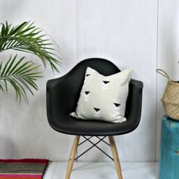 Cream Linen Pillow Cover With Block Printed Triangles // Black & White Minimalist Design Cushion Bedding Accent Neutral Euro Lumbar - thumbnail 2