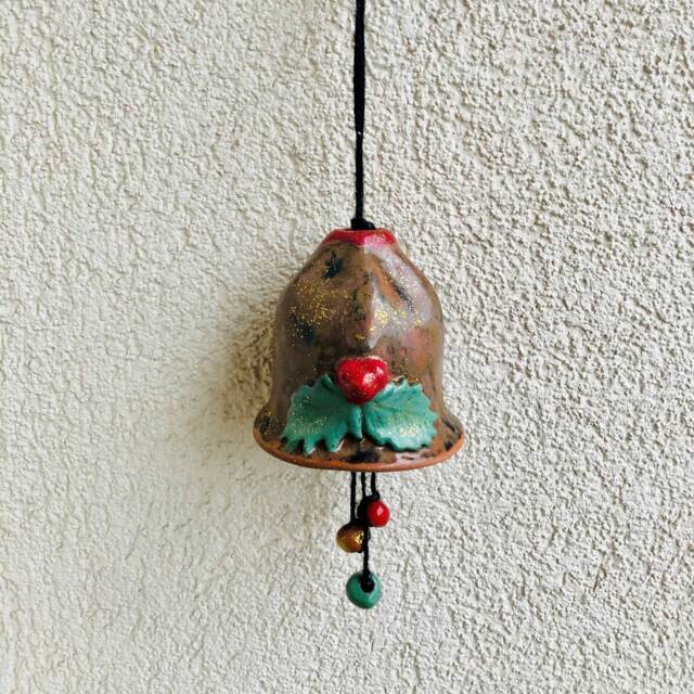 Handmade Terracotta Christmas Bell Holly Berry Glitter Wall Hanging - image 1