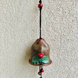 Handmade Terracotta Christmas Bell Holly Berry Glitter Wall Hanging - thumbnail 3