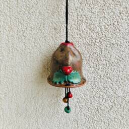 Handmade Terracotta Christmas Bell Holly Berry Glitter Wall Hanging - thumbnail 1