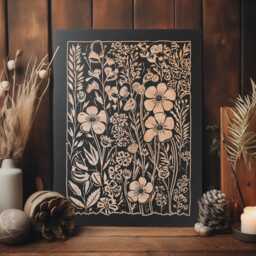 Cosmos Floral Engraved Birch Wood Panel - Block Print Inspired Wildflower Wall Art, Rustic Illustration Print, Farmhouse Home Decor Gift - thumbnail 2