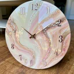 Pink Marble Epoxy Resin Wall Clock, Elegant Home Decor - thumbnail 2