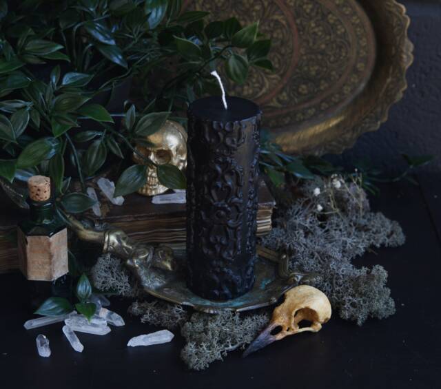 Black Baroque Candle, Ornate Gothic Victorian Gothic, Witchy Pillar Vegan Witches Candle // Oathbound - image 1