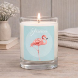 Personalized Flamingo Candle, Linen Scent, Animal Gift - thumbnail 1